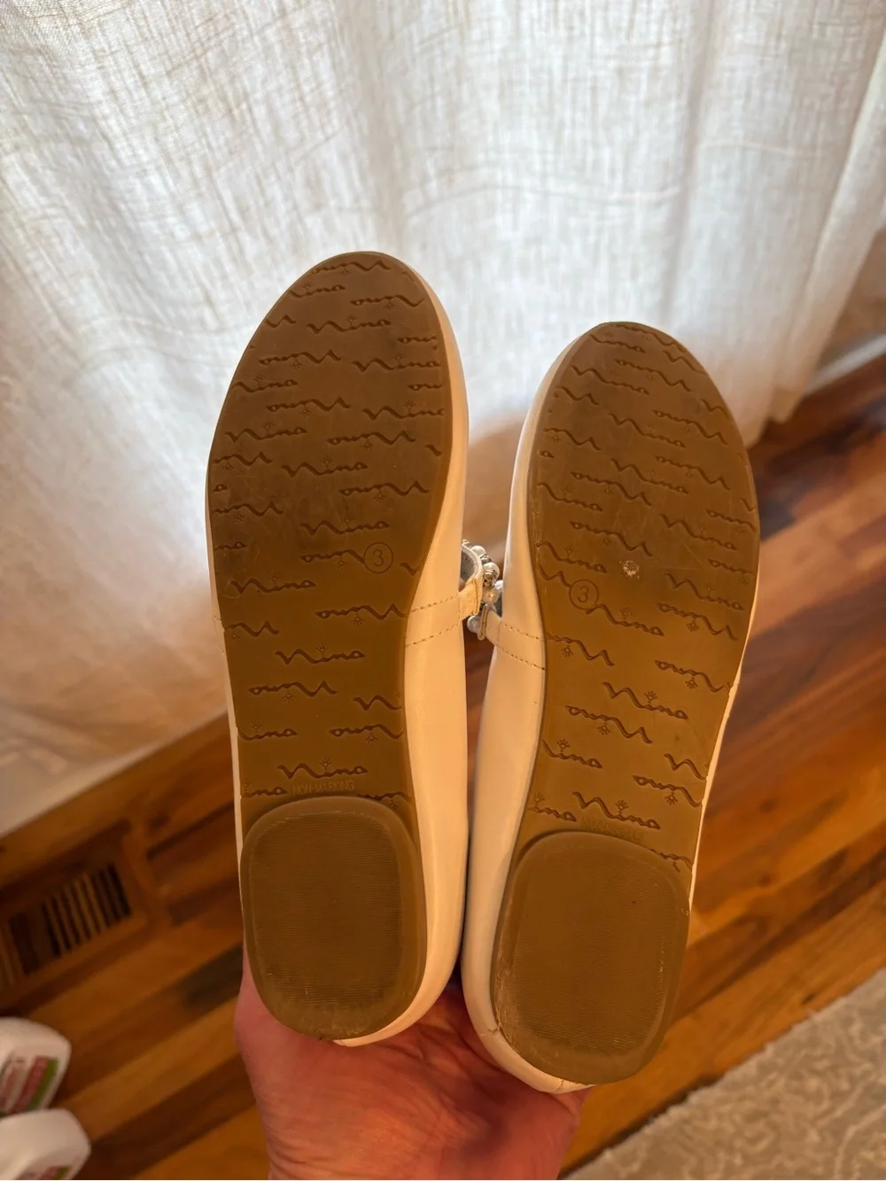 Nina Cream Jeweled Mary Jane Flats